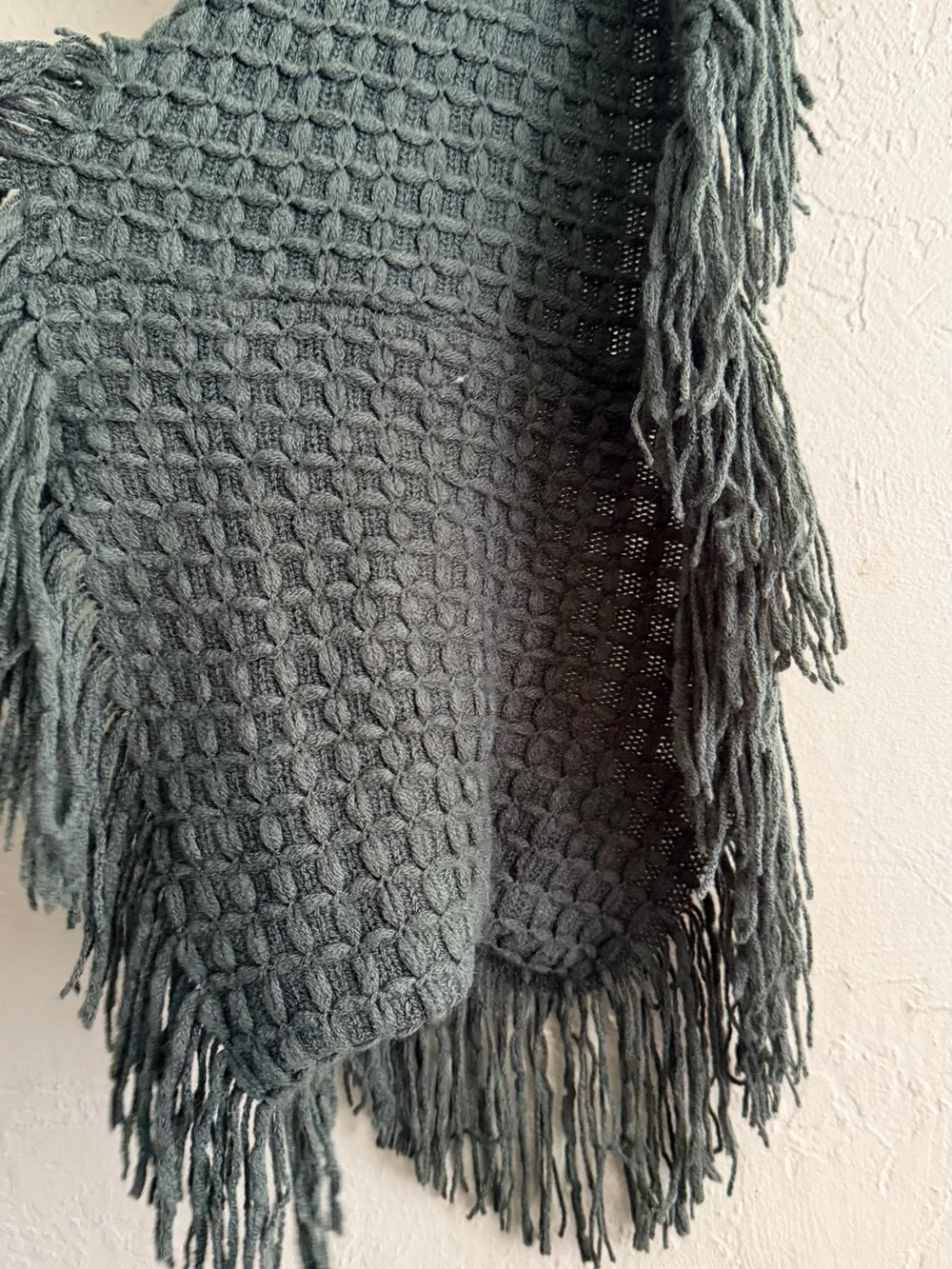 Fringed Knit Wrap Scarf - Olive
